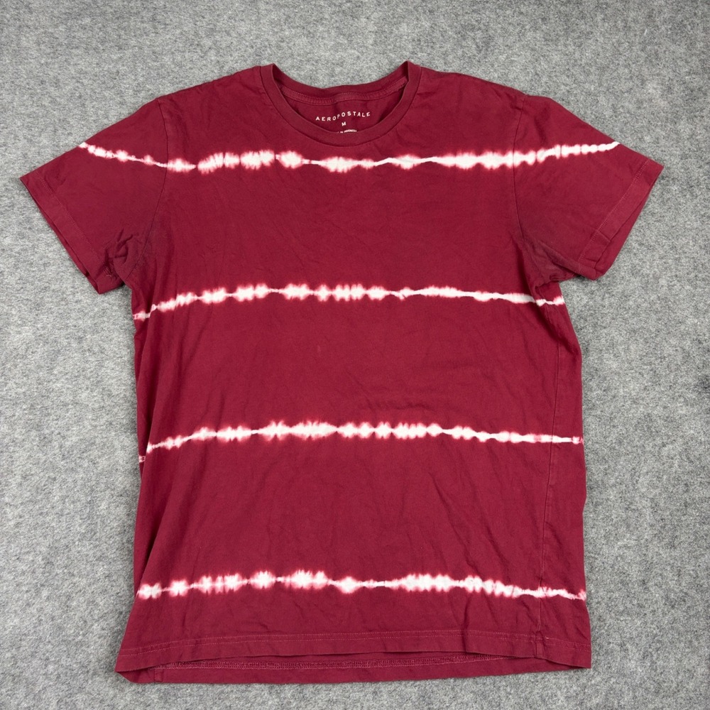 Y2K Aeropostale T Shirt Mens Medium Maroon Tie Dye Striped Short Sleeve Surf Tee